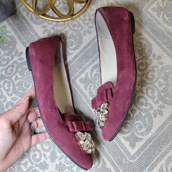 Michael Kors Felicity Merlot suede Flats with rhinestones Holiday Size 6.5 - Picture 7 of 15